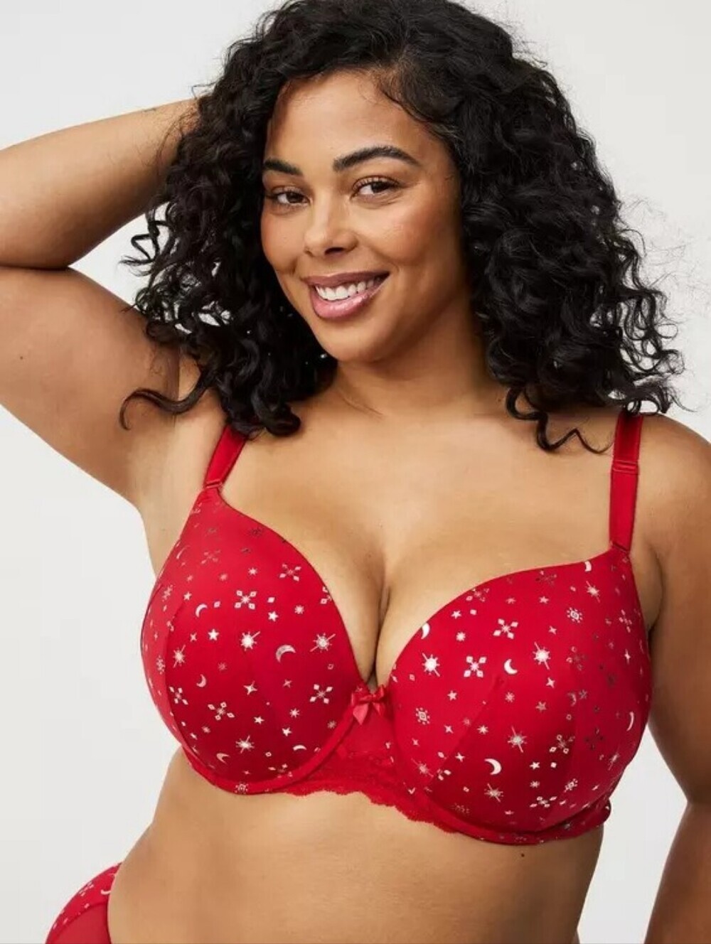 Torrid Red Sparkly Snowflake Perfect Coverage Push-Up Smooth Bra Size 46DD NWT